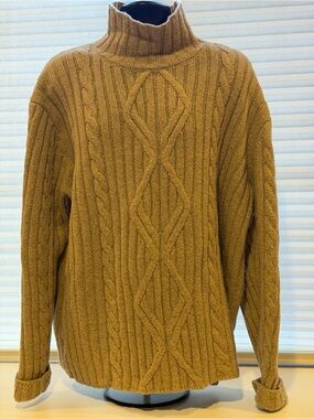 Banana Republic Cable Knit Turtleneck Sweater Tan Natural Wool Mens XL